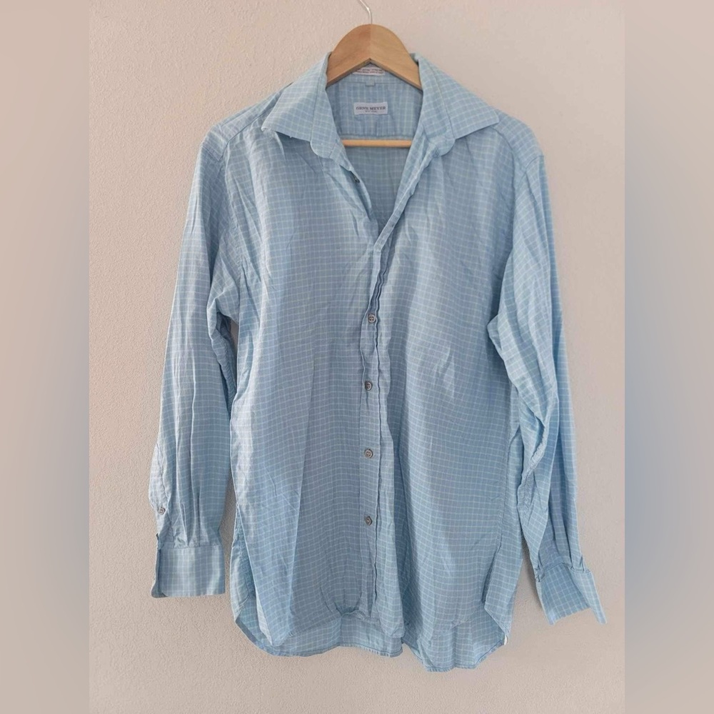 Men’s Button Up long Sleeve Gene Meyer Made In Italy 100% Cotton Size L (42)